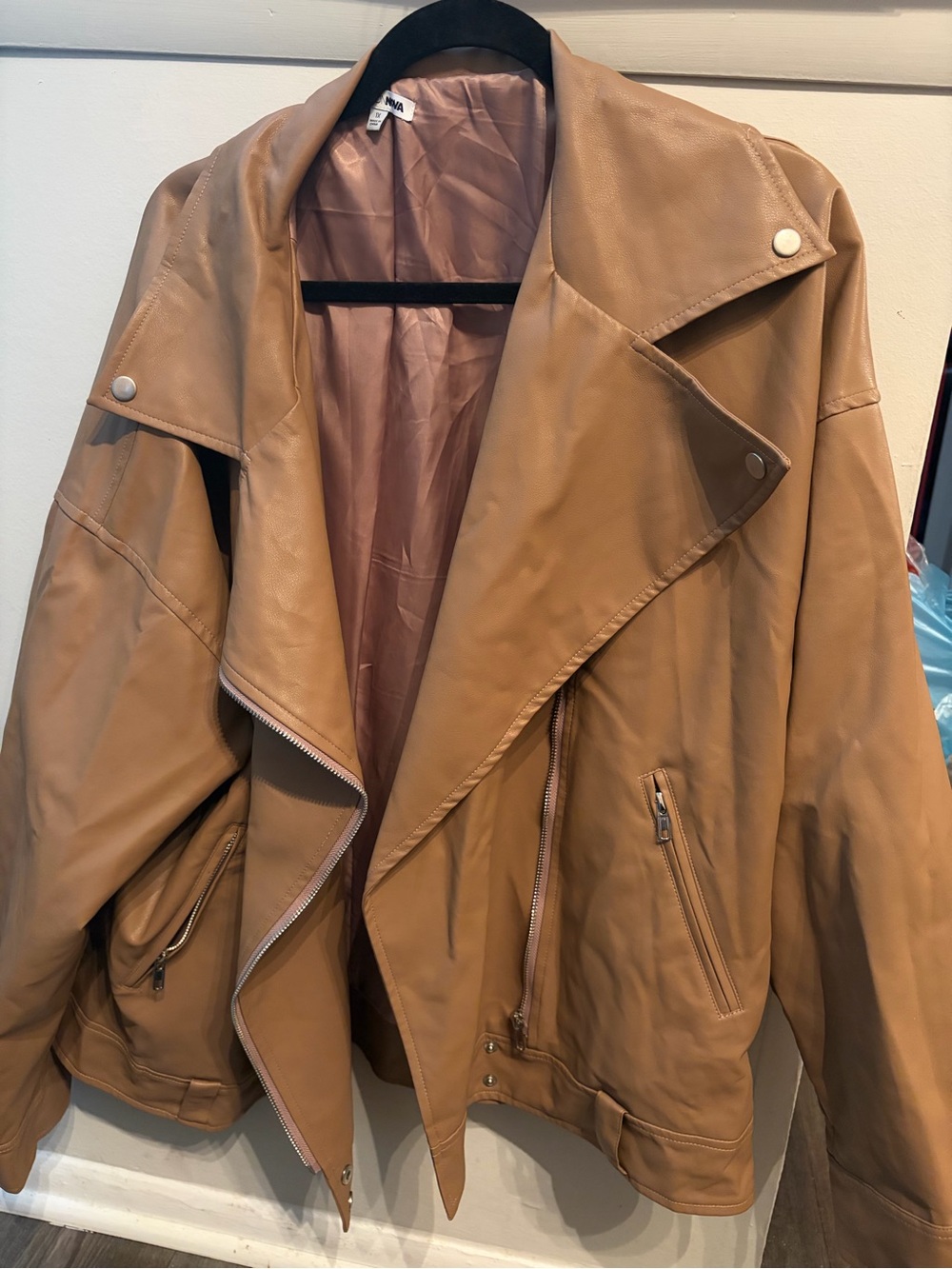Fashion Nova Faux Tan Leather Moto Jacket